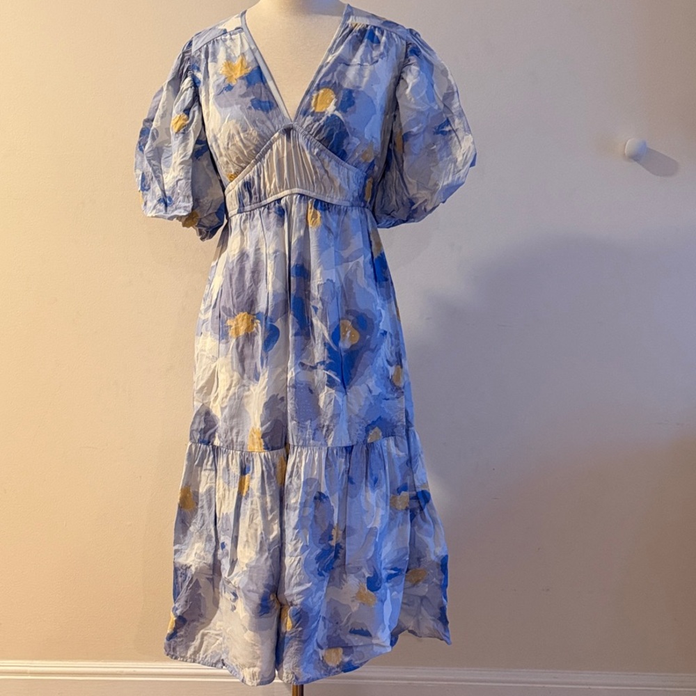 Floral V-Neck Puff Sleeve Dress